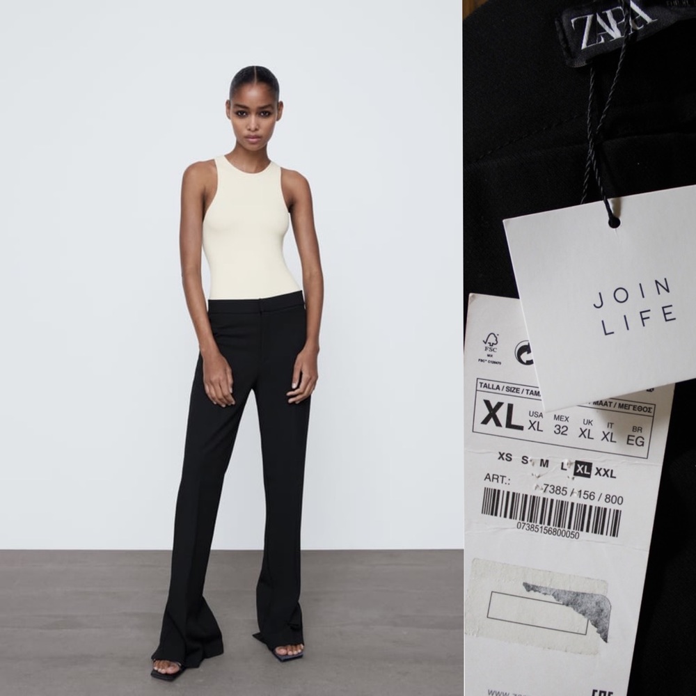 Zara NWT Black Pants with Vented Back Hem XL